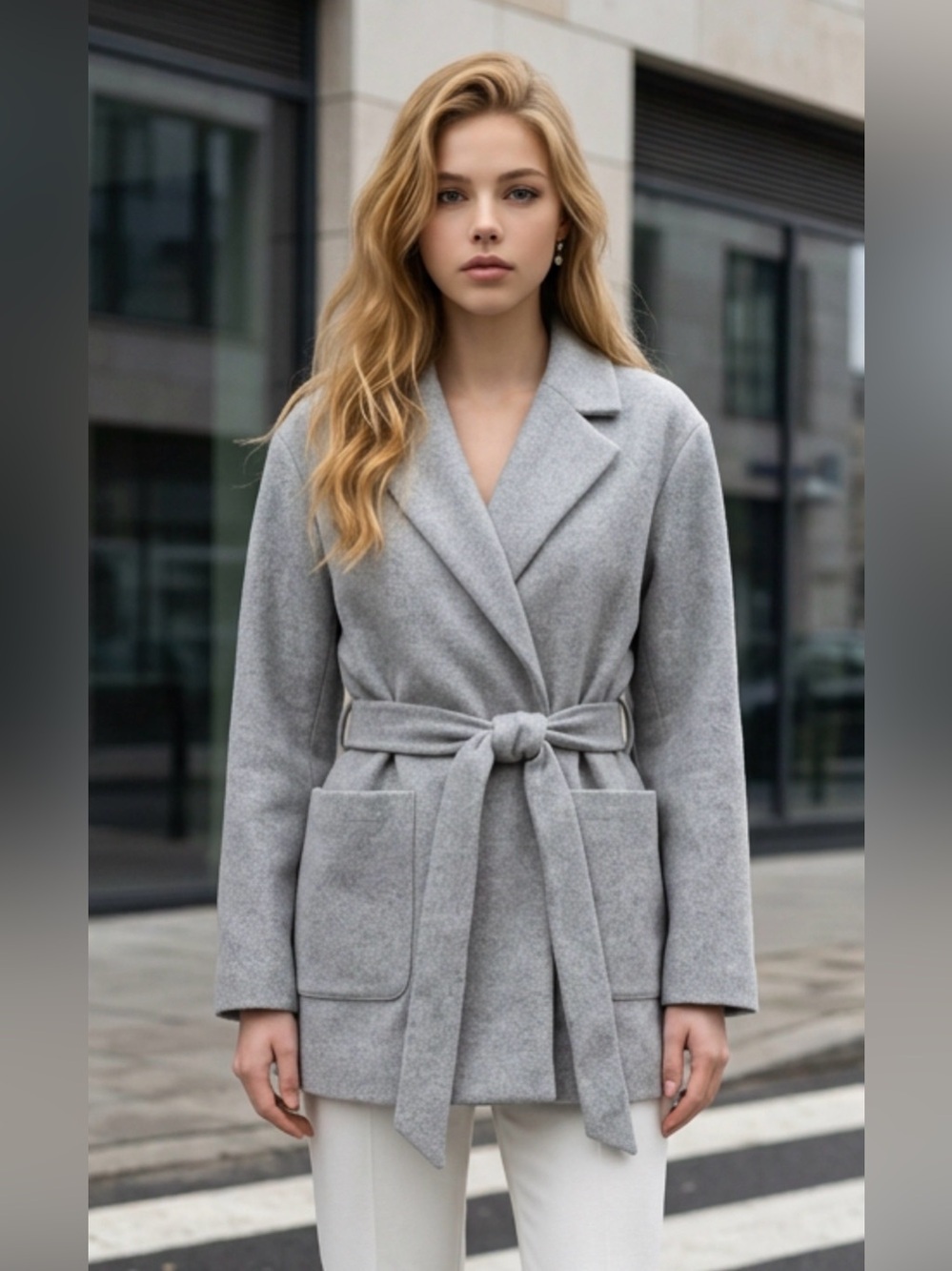 Zara Light Gray Belted Trench Coat R1